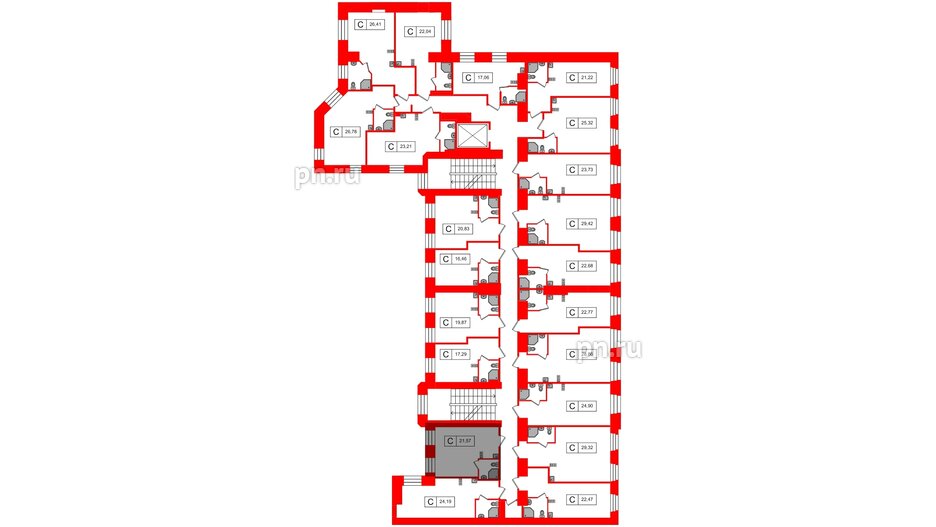 Апартаменты в ЖК Furman 1845, студия, 21.57 м², 5 этаж