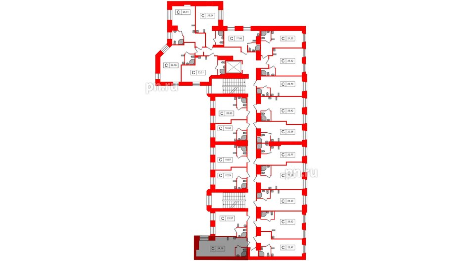 Апартаменты в ЖК Furman 1845, студия, 24.19 м², 2 этаж