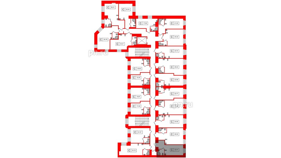 Апартаменты в ЖК Furman 1845, студия, 22.47 м², 2 этаж