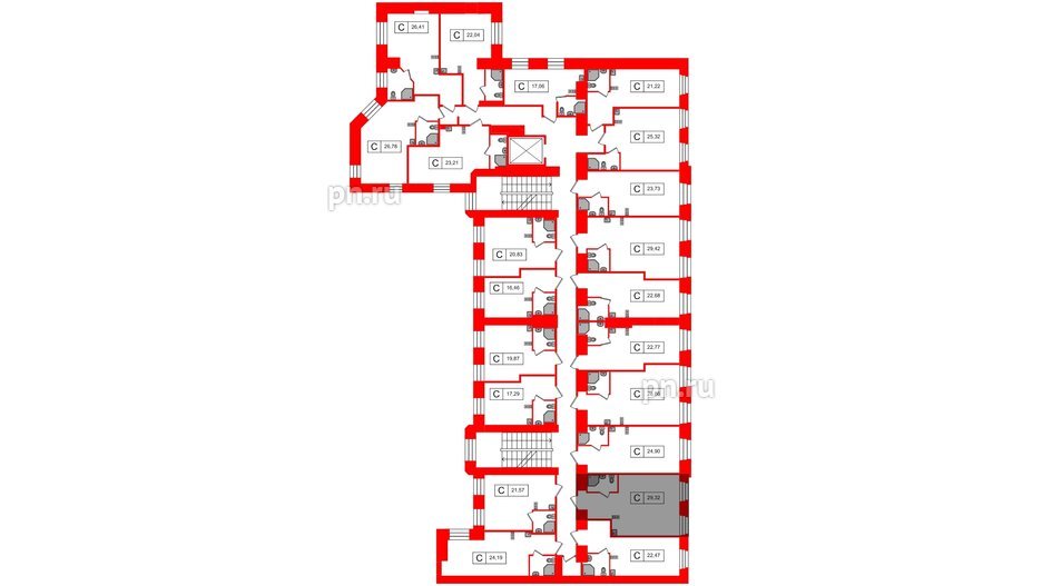 Апартаменты в ЖК Furman 1845, студия, 29.32 м², 2 этаж