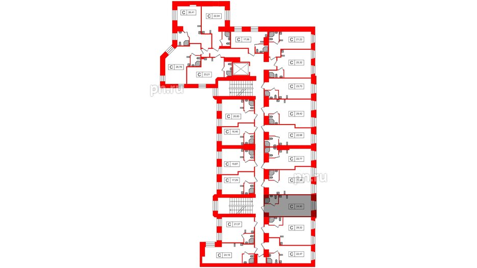 Апартаменты в ЖК Furman 1845, студия, 24.9 м², 2 этаж