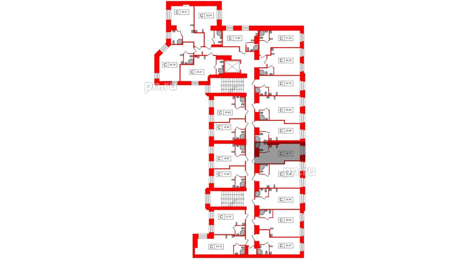 Апартаменты в ЖК Furman 1845, студия, 22.77 м², 2 этаж