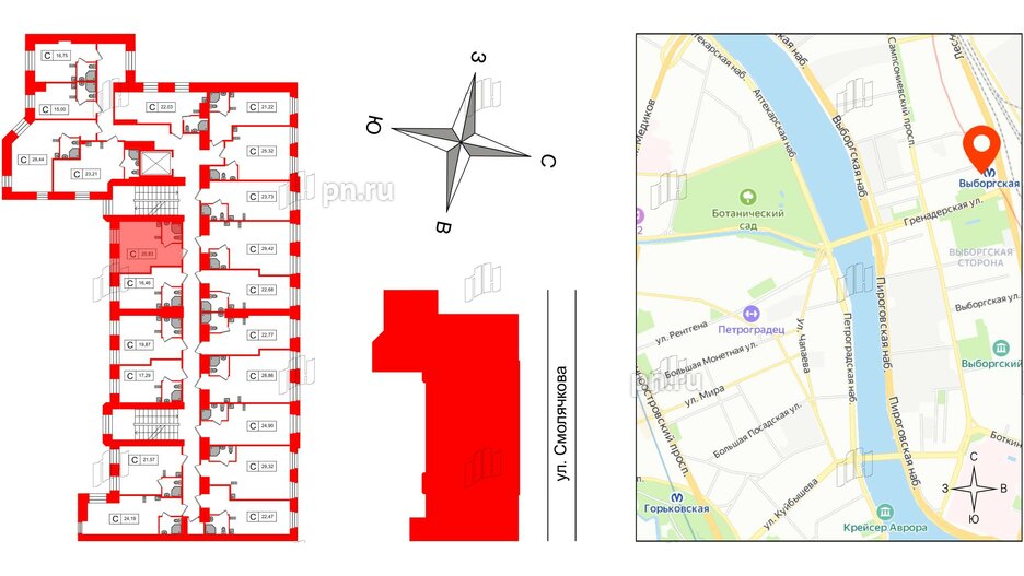 Апартаменты в ЖК Furman 1845, студия, 20.83 м², 3 этаж