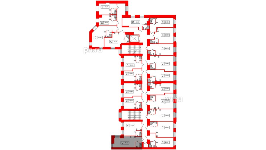 Апартаменты в ЖК Furman 1845, студия, 24.19 м², 3 этаж