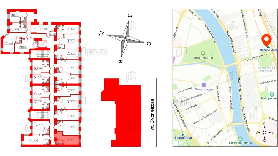 Апартаменты в ЖК Furman 1845, студия, 22.47 м², 3 этаж