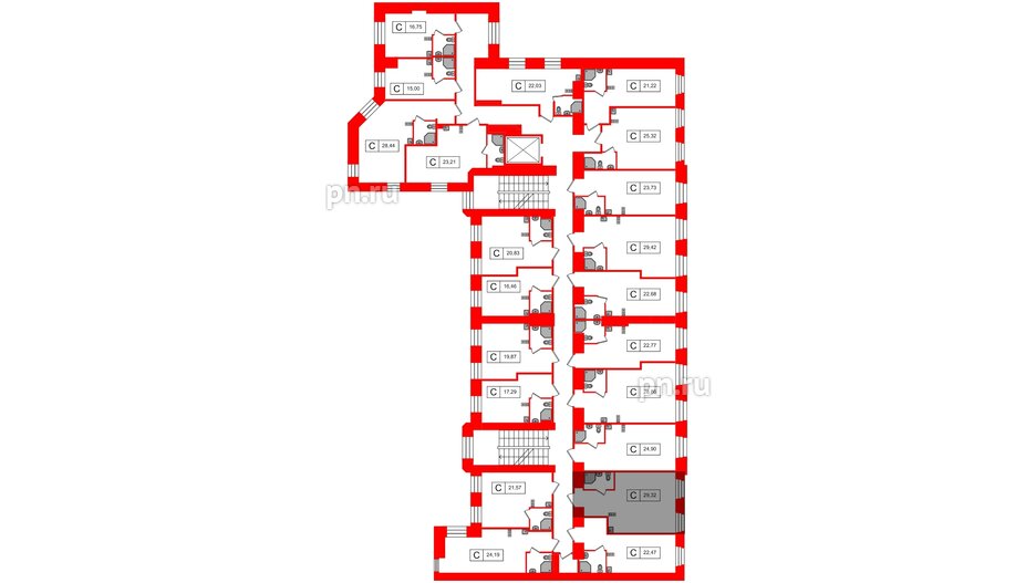 Апартаменты в ЖК Furman 1845, студия, 29.32 м², 3 этаж