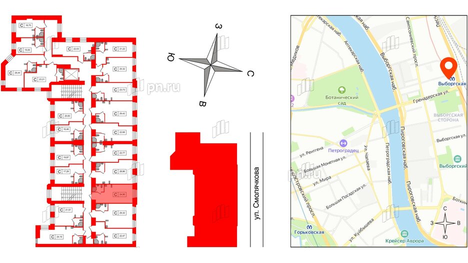 Апартаменты в ЖК Furman 1845, студия, 24.9 м², 3 этаж