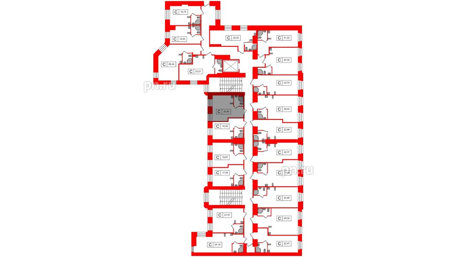 Апартаменты в ЖК Furman 1845, студия, 20.83 м², 4 этаж