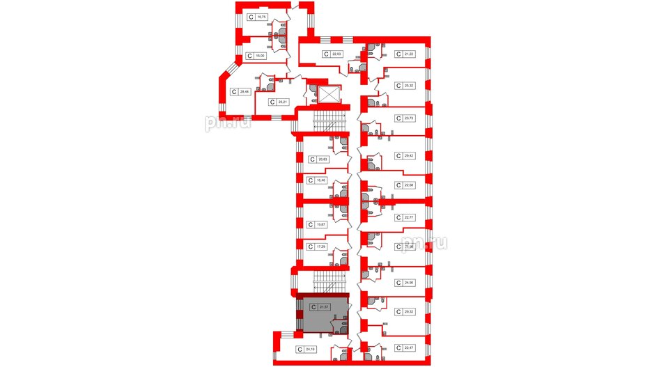 Апартаменты в ЖК Furman 1845, студия, 21.57 м², 4 этаж