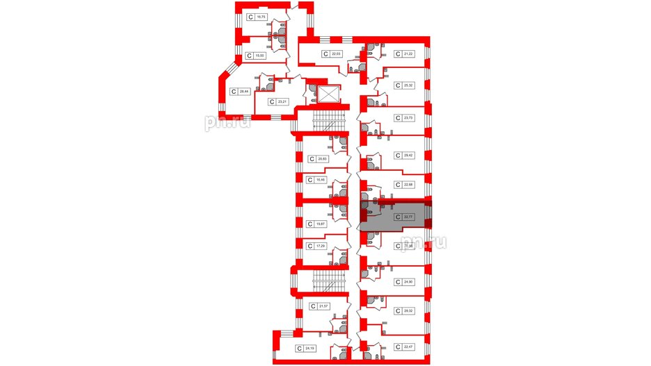 Апартаменты в ЖК Furman 1845, студия, 22.77 м², 4 этаж