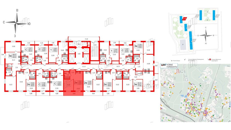 Квартира в ЖК ЦДС Новые горизонты-2, 1 комнатная, 33.63 м², 19 этаж