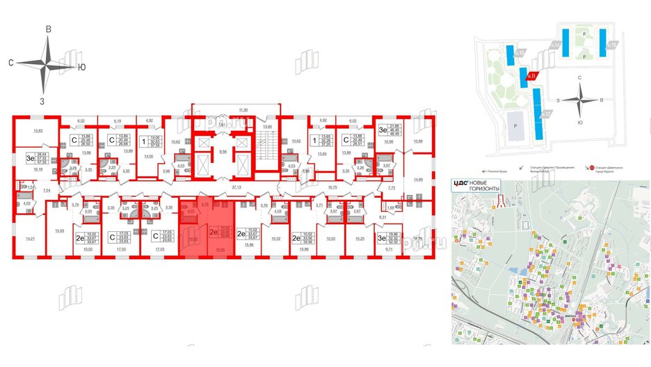 Квартира в ЖК ЦДС Новые горизонты-2, 1 комнатная, 33.66 м², 3 этаж