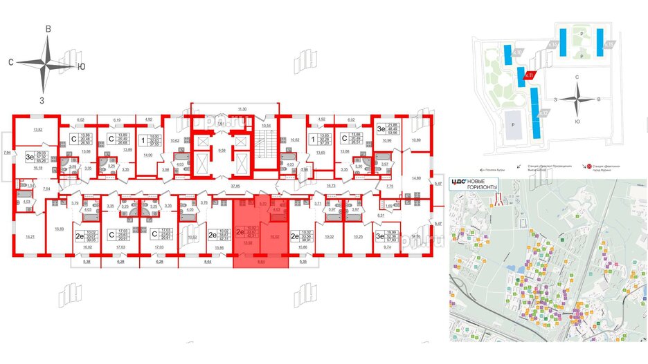 Квартира в ЖК ЦДС Новые горизонты-2, 1 комнатная, 33.67 м², 9 этаж