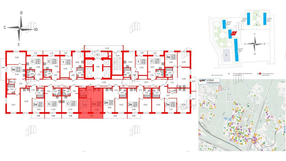 Квартира в ЖК ЦДС Новые горизонты-2, 1 комнатная, 33.67 м², 7 этаж