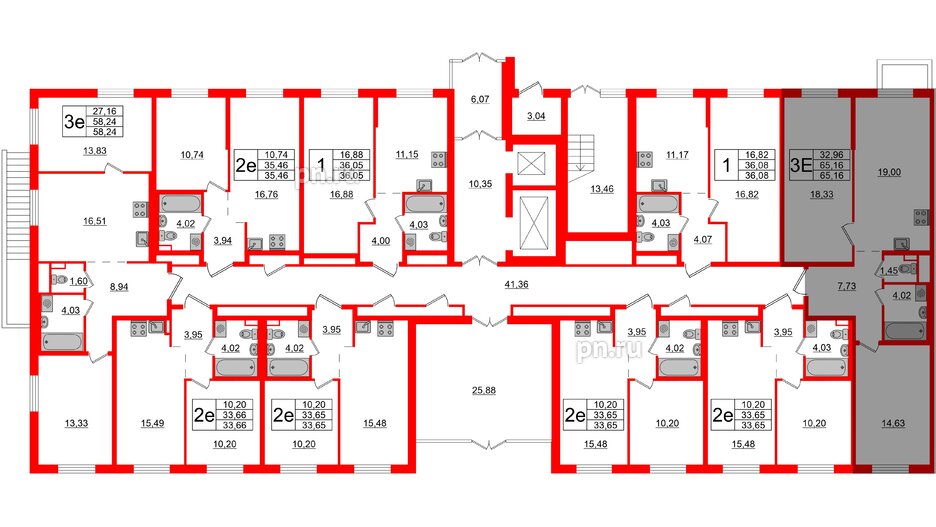 Квартира в ЖК ЦДС Новые горизонты-2, 2 комнатная, 65.16 м², 1 этаж