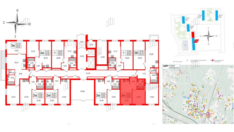 Квартира в ЖК ЦДС Новые горизонты-2, 1 комнатная, 33.65 м², 1 этаж