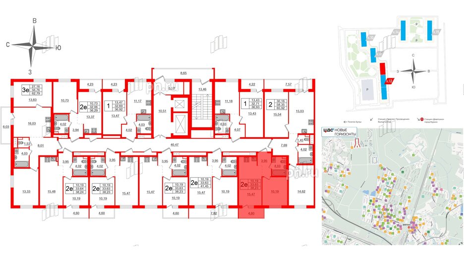 Квартира в ЖК ЦДС Новые горизонты-2, 1 комнатная, 33.63 м², 17 этаж