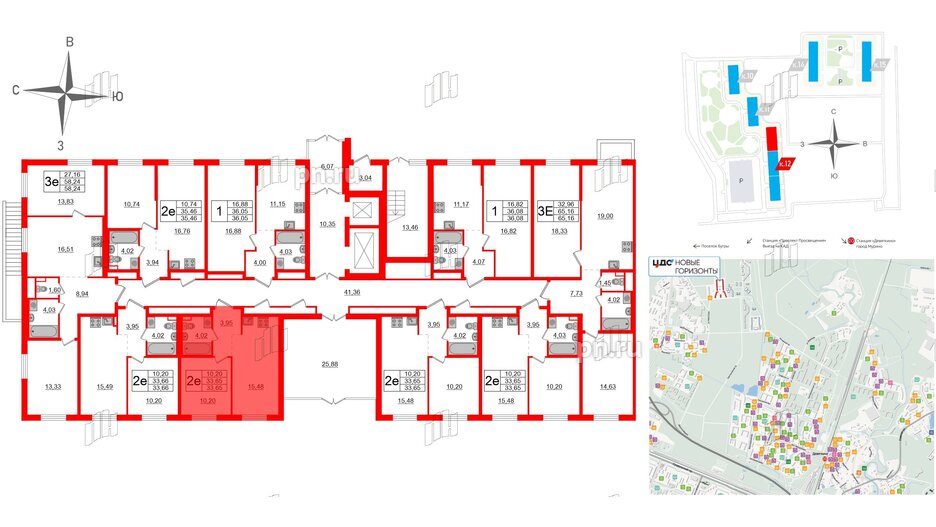 Квартира в ЖК ЦДС Новые горизонты-2, 1 комнатная, 33.65 м², 1 этаж