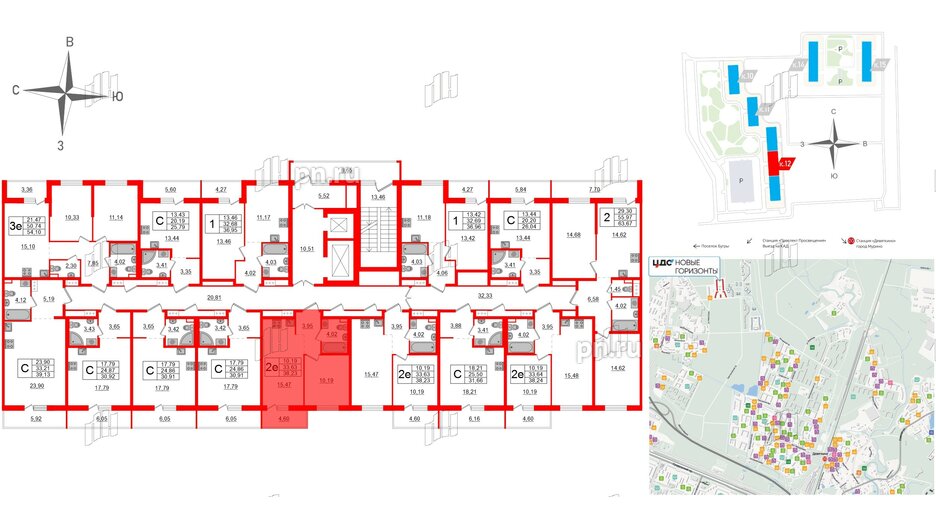 Квартира в ЖК ЦДС Новые горизонты-2, 1 комнатная, 33.63 м², 4 этаж