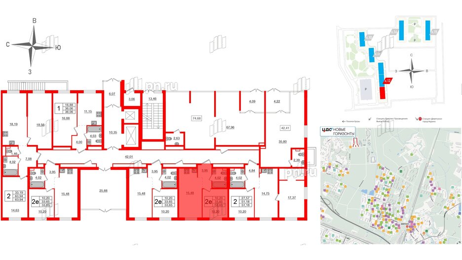 Квартира в ЖК ЦДС Новые горизонты-2, 1 комнатная, 33.65 м², 1 этаж