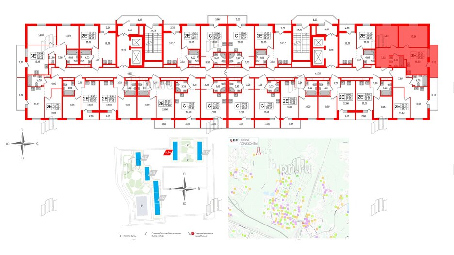 Квартира в ЖК ЦДС Новые горизонты-2, 2 комнатная, 61.61 м², 9 этаж