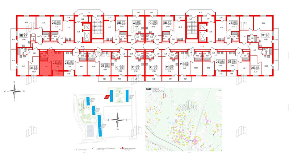 Квартира в ЖК ЦДС Новые горизонты-2, 1 комнатная, 33.1 м², 19 этаж