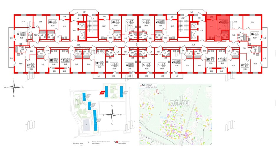 Квартира в ЖК ЦДС Новые горизонты-2, 1 комнатная, 34.53 м², 3 этаж