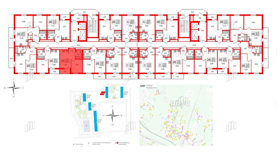 Квартира в ЖК ЦДС Новые горизонты-2, 1 комнатная, 33.1 м², 2 этаж