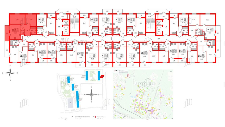 Квартира в ЖК ЦДС Новые горизонты-2, 2 комнатная, 60.1 м², 19 этаж