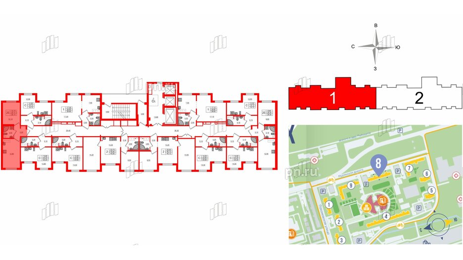 Квартира в ЖК 'Цветной город', 1 комнатная, 29.1 м², 3 этаж