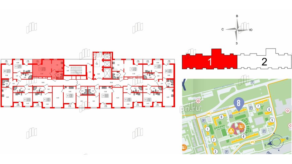 Квартира в ЖК 'Цветной город', 1 комнатная, 31.1 м², 14 этаж