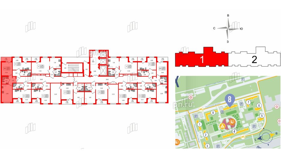 Квартира в ЖК 'Цветной город', 1 комнатная, 30.7 м², 12 этаж