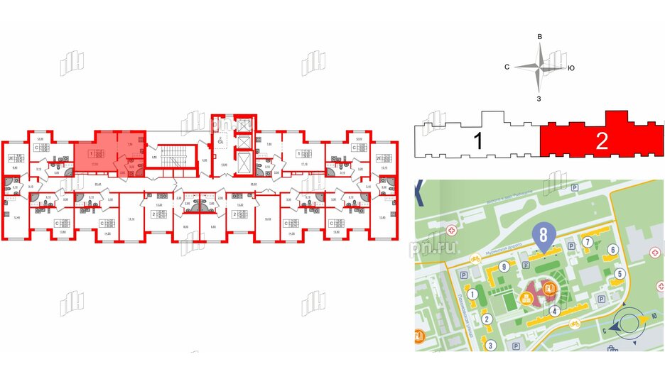 Квартира в ЖК 'Цветной город', 1 комнатная, 29.6 м², 5 этаж