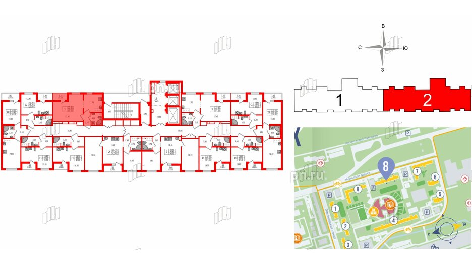 Квартира в ЖК 'Цветной город', 1 комнатная, 31.1 м², 16 этаж