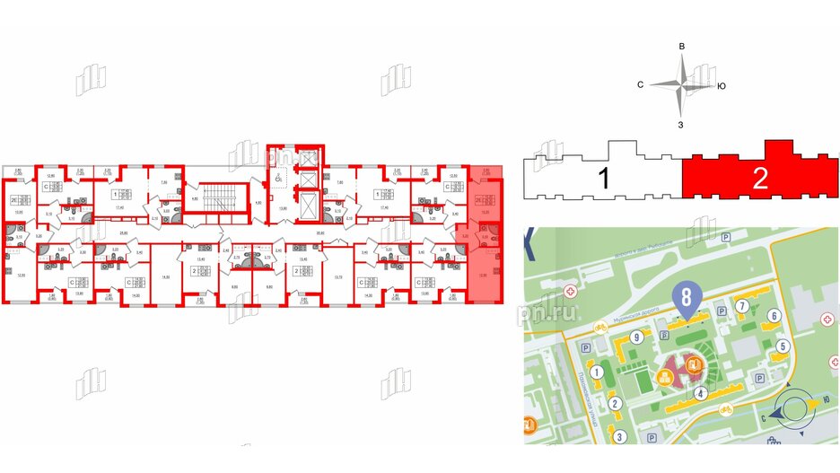 Квартира в ЖК 'Цветной город', 1 комнатная, 30.6 м², 16 этаж