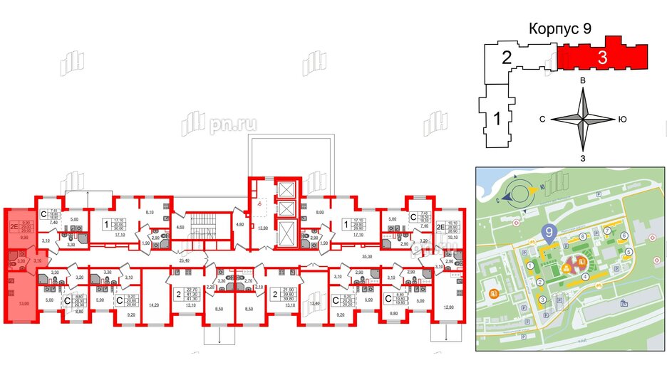 Квартира в ЖК 'Цветной город', 1 комнатная, 29 м², 2 этаж