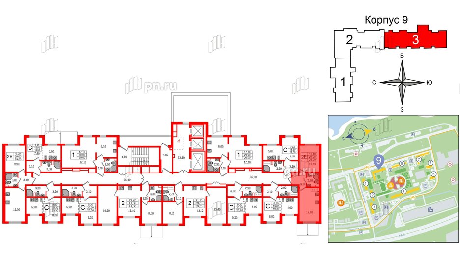 Квартира в ЖК 'Цветной город', 1 комнатная, 28.9 м², 2 этаж