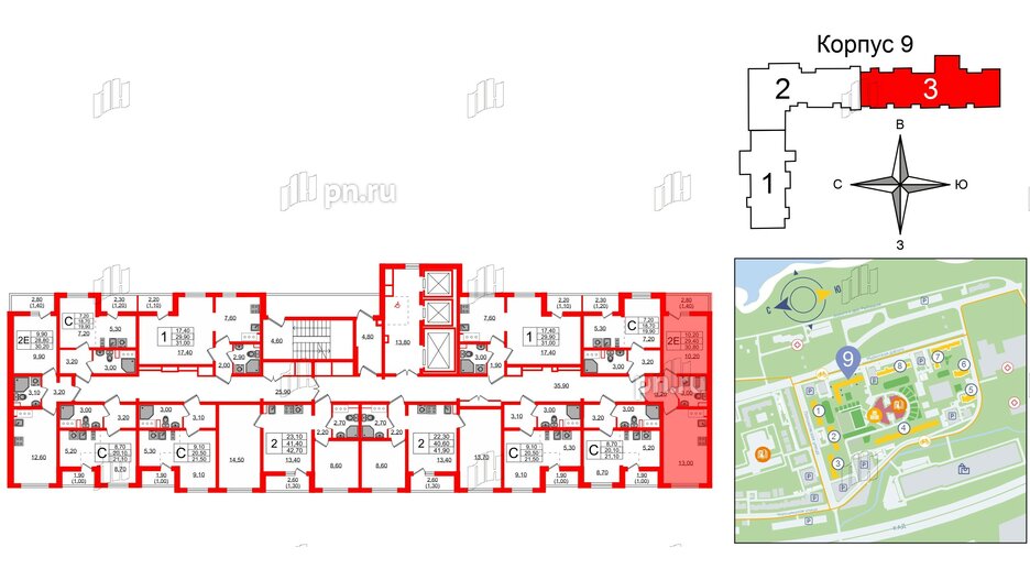 Квартира в ЖК 'Цветной город', 1 комнатная, 30.8 м², 22 этаж