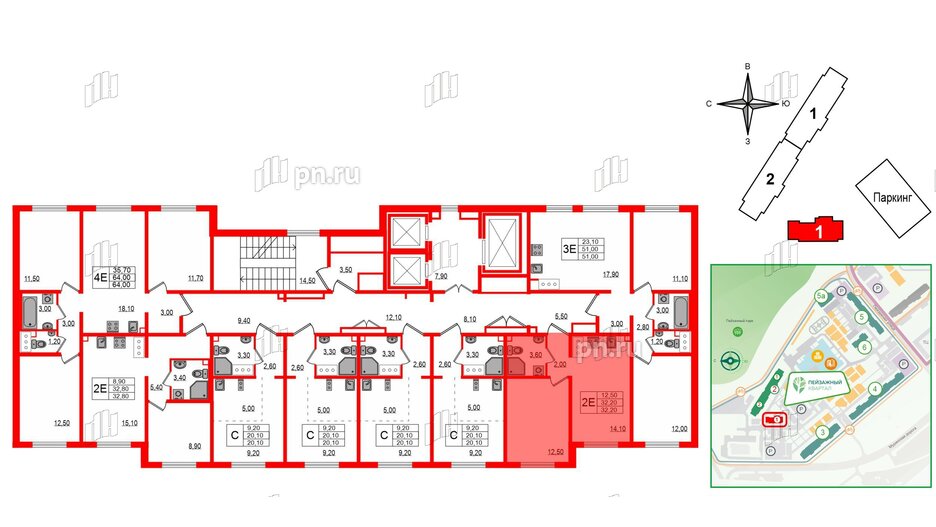 Квартира в ЖК 'Цветной город', 1 комнатная, 32.2 м², 11 этаж