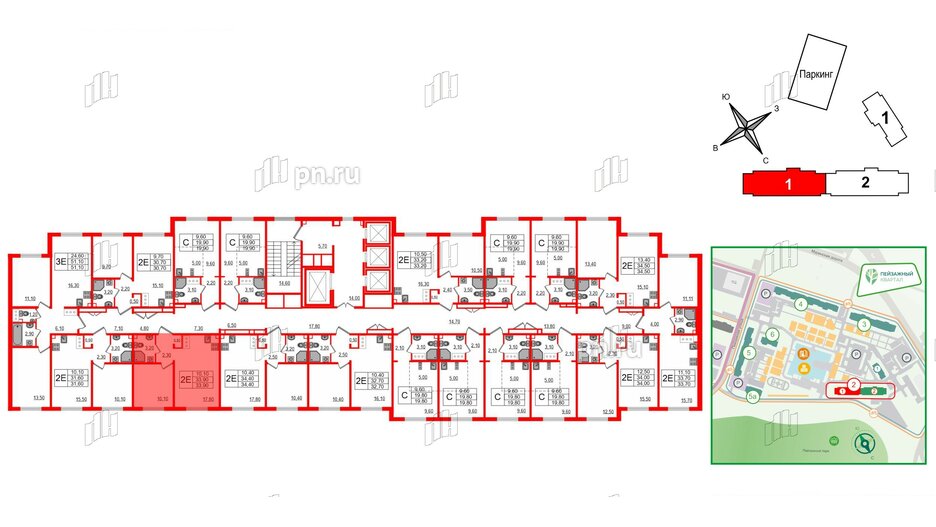 Квартира в ЖК 'Цветной город', 1 комнатная, 33.9 м², 5 этаж