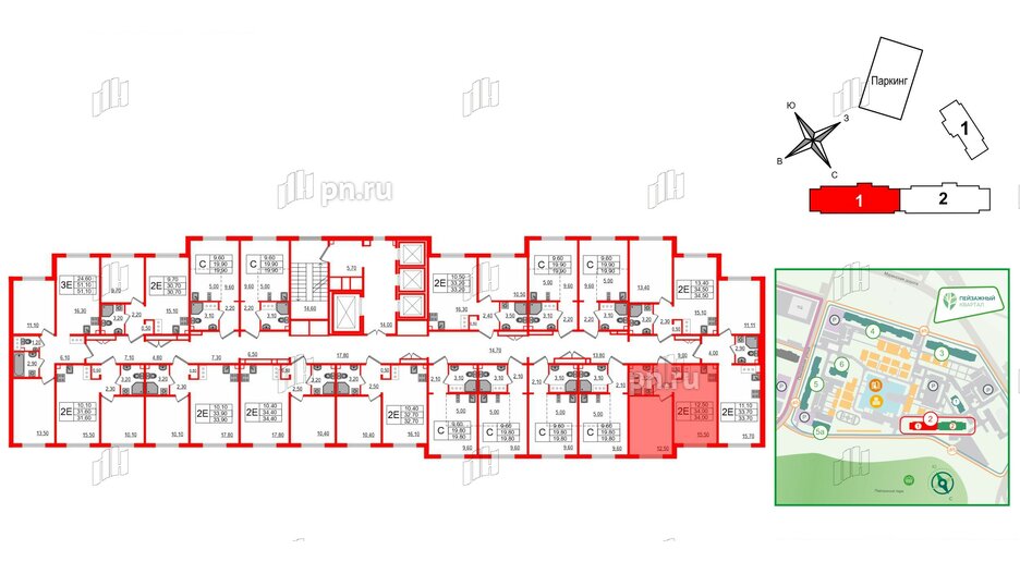 Квартира в ЖК 'Цветной город', 1 комнатная, 34 м², 3 этаж