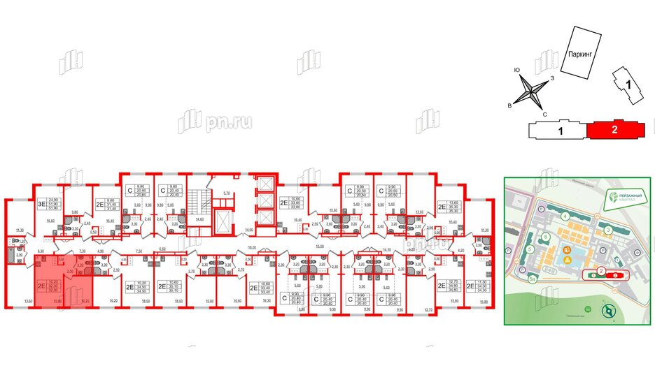 Квартира в ЖК 'Цветной город', 1 комнатная, 32.3 м², 7 этаж