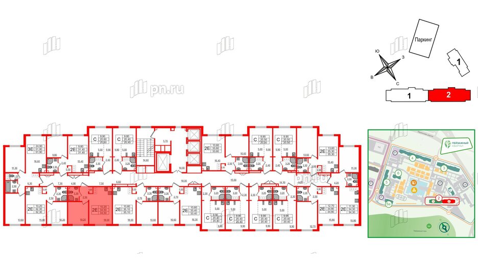 Квартира в ЖК 'Цветной город', 1 комнатная, 34.5 м², 15 этаж