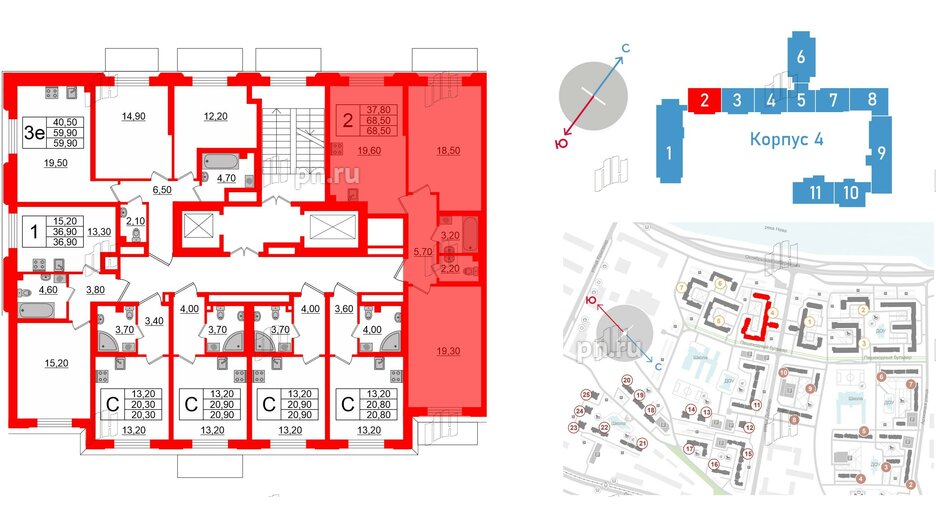 Квартира в ЖК Цивилизация на Неве, 2 комнатная, 68.5 м², 2 этаж