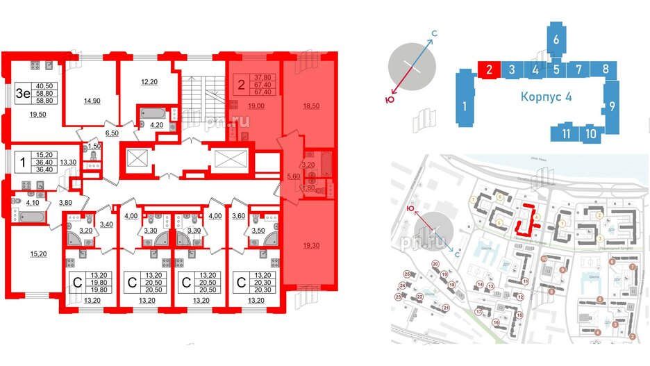 Квартира в ЖК Цивилизация на Неве, 2 комнатная, 67.4 м², 4 этаж