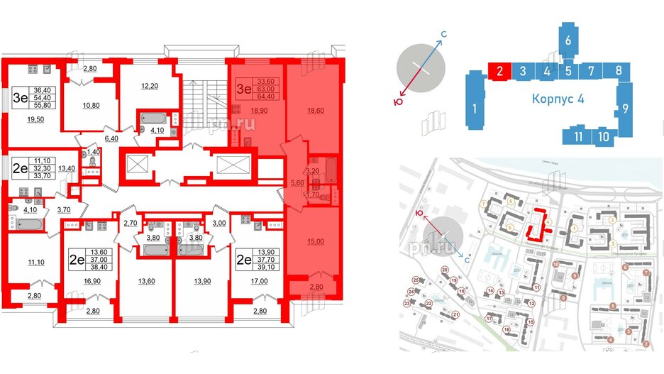 Квартира в ЖК Цивилизация на Неве, 2 комнатная, 64.4 м², 15 этаж