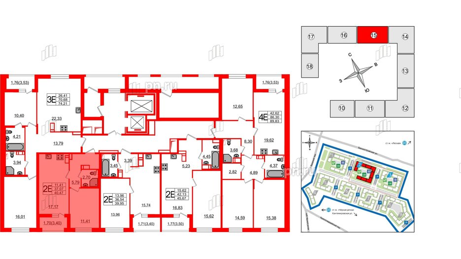 Квартира в ЖК «Черная Речка», 1 комнатная, 37.9 м², 13 этаж