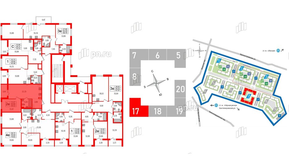 Квартира в ЖК «Черная Речка», 1 комнатная, 40.89 м², 13 этаж