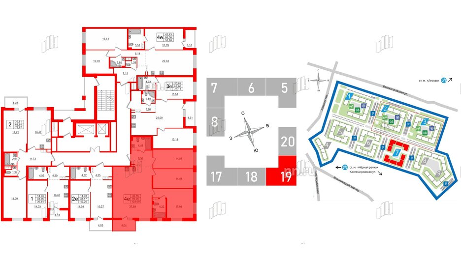 Квартира в ЖК «Черная Речка», 3 комнатная, 99.05 м², 11 этаж