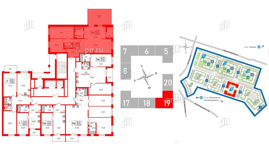 Квартира в ЖК «Черная Речка», 2 комнатная, 88.3 м², 12 этаж